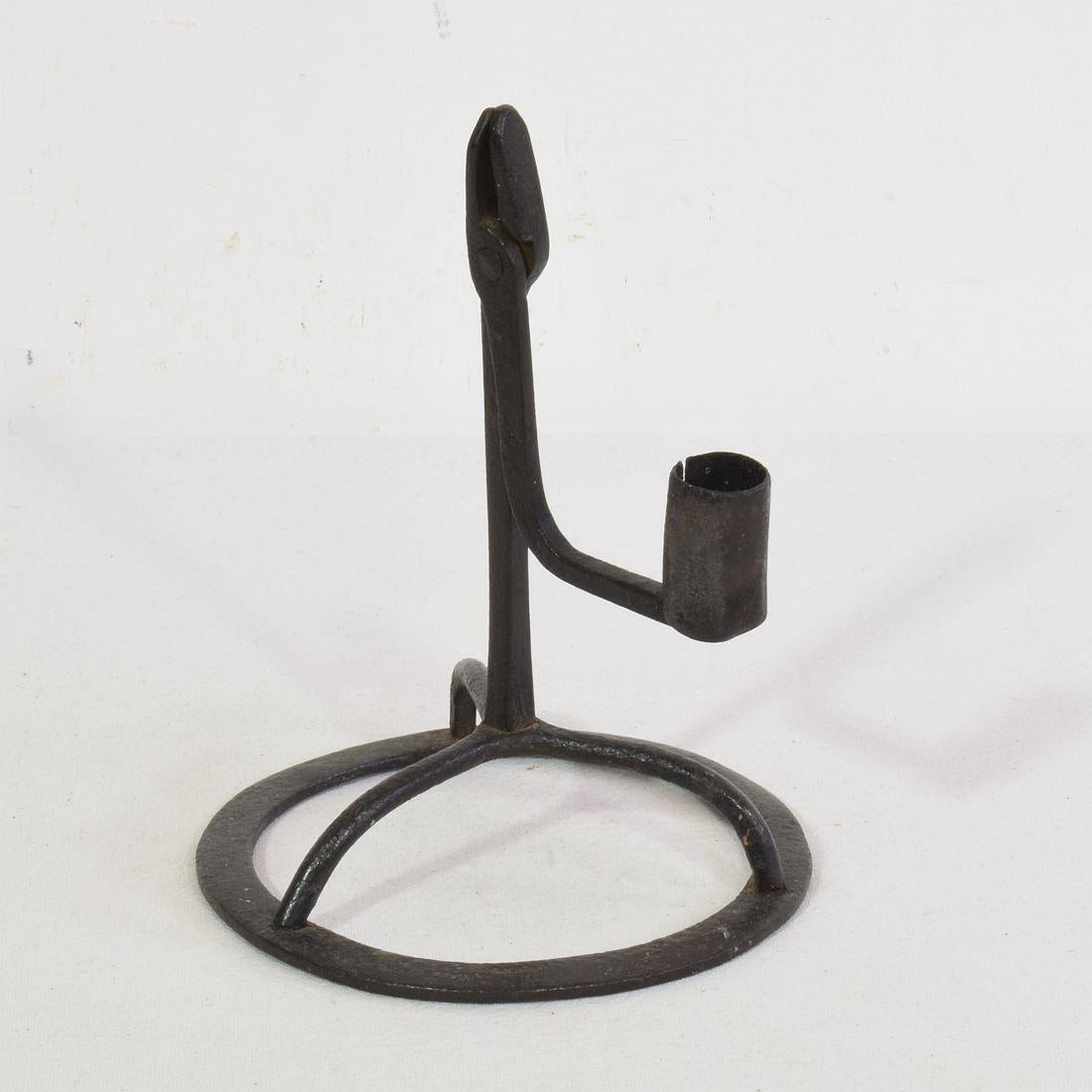 French, 17/ 18th Century Hand Forged Iron Candleholder In Good Condition For Sale In Buisson, FR