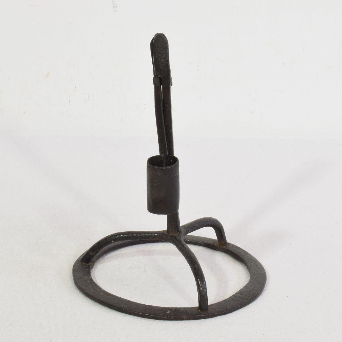 18th Century and Earlier French, 17/ 18th Century Hand Forged Iron Candleholder For Sale