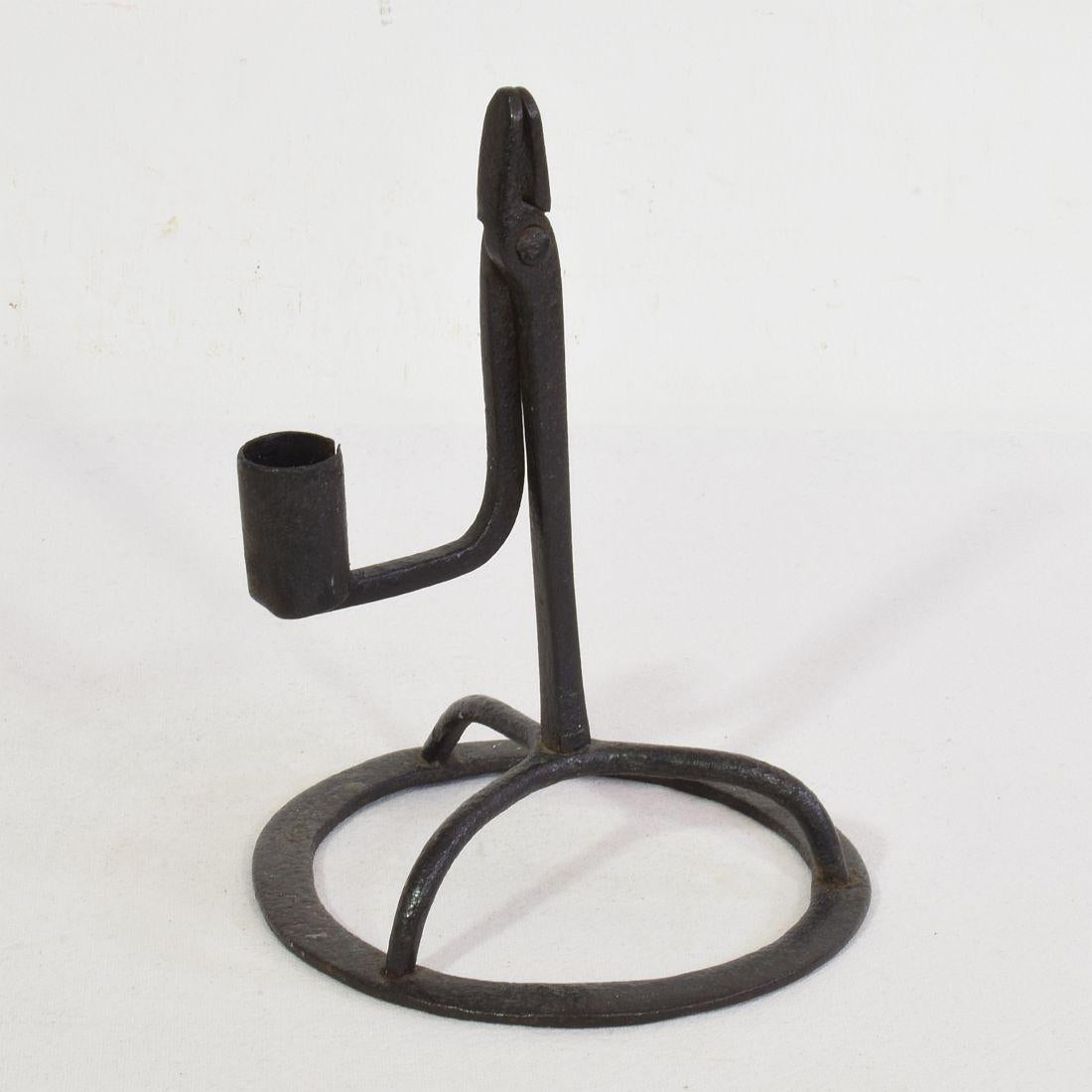18th Century and Earlier French, 17/ 18th Century Hand Forged Iron Candleholder For Sale