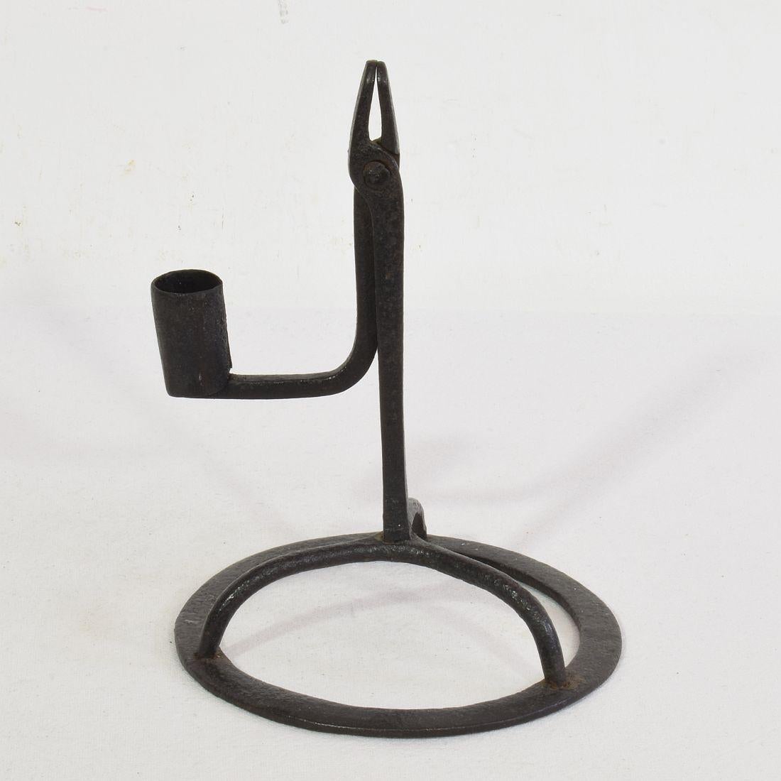 French, 17/ 18th Century Hand Forged Iron Candleholder For Sale 1