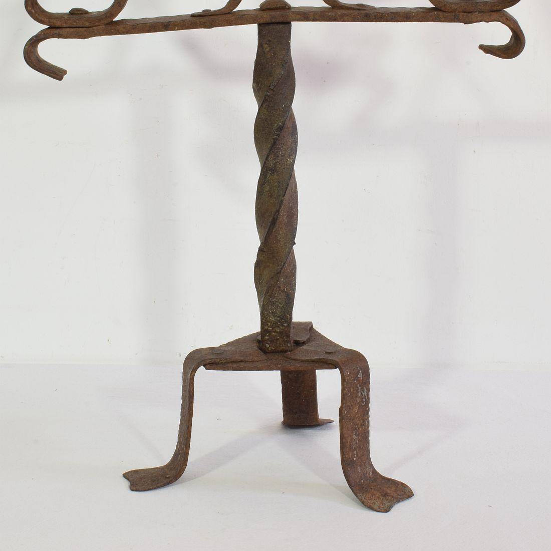French 17/18th Century Hand Forged Iron Candleholder For Sale 3