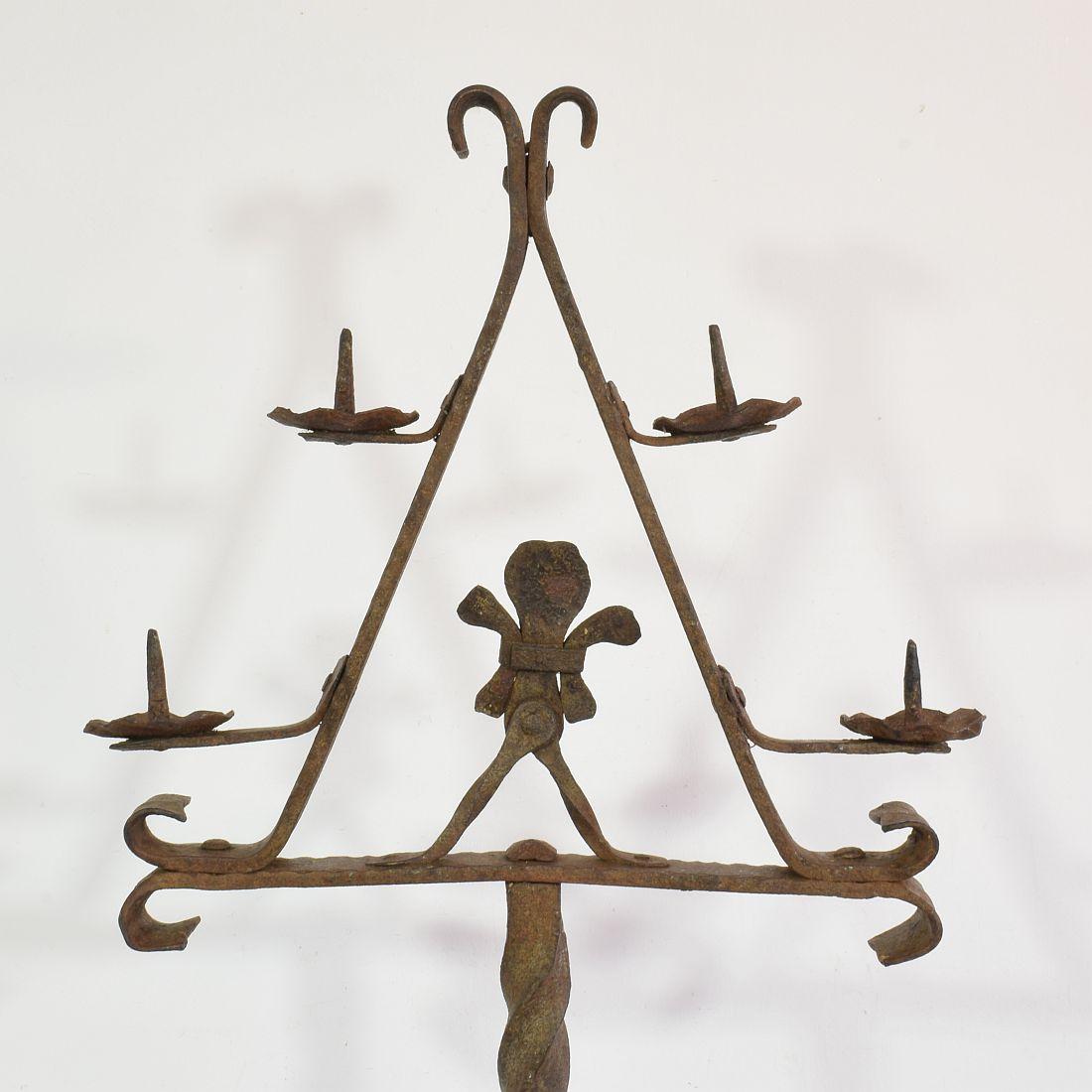French 17/18th Century Hand Forged Iron Candleholder For Sale 4