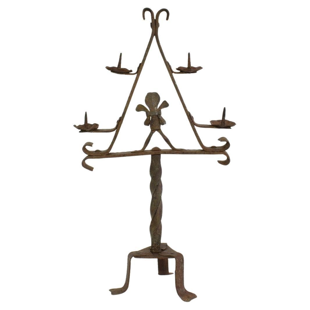 French 17/18th Century Hand Forged Iron Candleholder For Sale