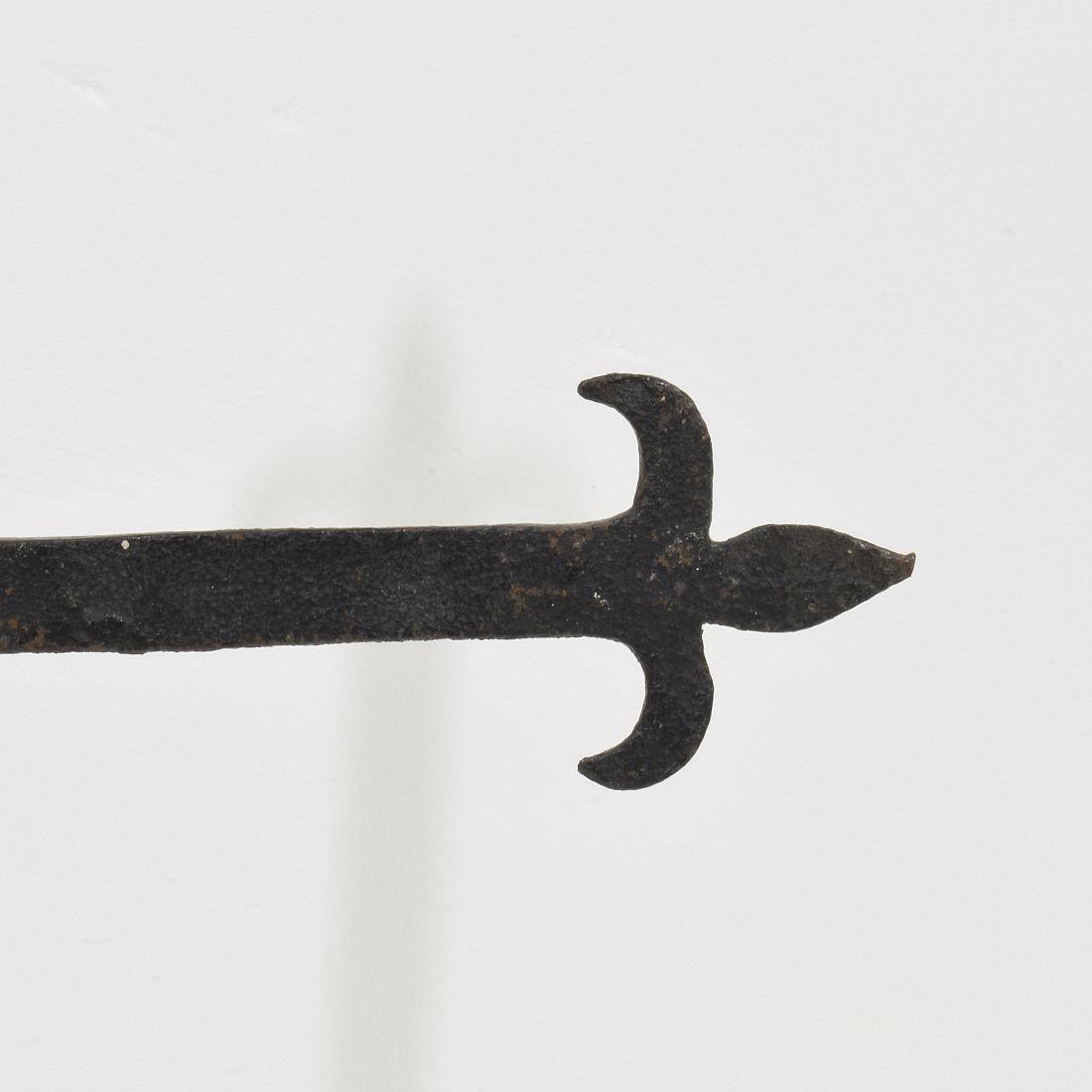 French, 17/18th Century, Hand Forged Iron Village Cross For Sale 6