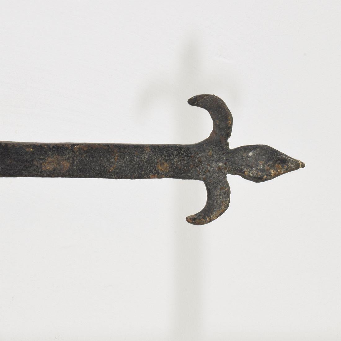 French, 17/18th Century, Hand Forged Iron Village Cross For Sale 12