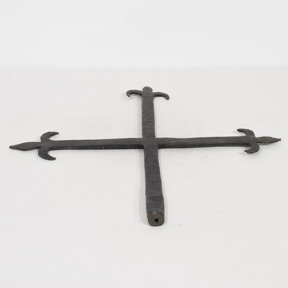 French, 17/18th Century, Hand Forged Iron Village Cross For Sale 15