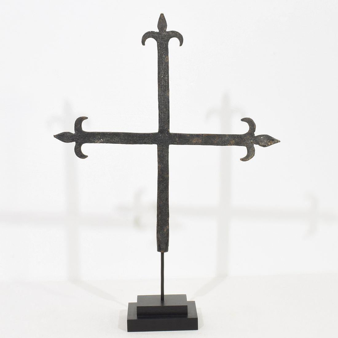18th Century and Earlier French, 17/18th Century, Hand Forged Iron Village Cross For Sale