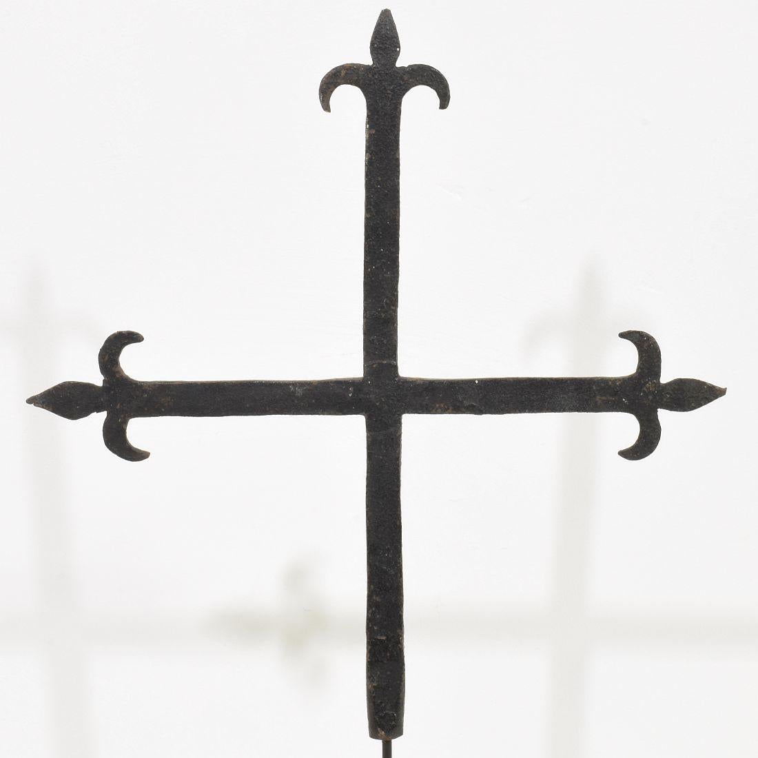 French, 17/18th Century, Hand Forged Iron Village Cross For Sale 2