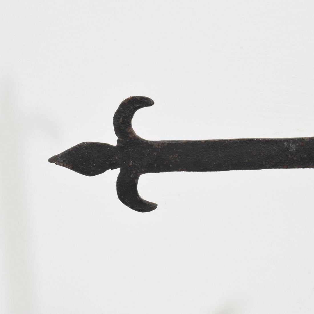 French, 17/18th Century, Hand Forged Iron Village Cross For Sale 4