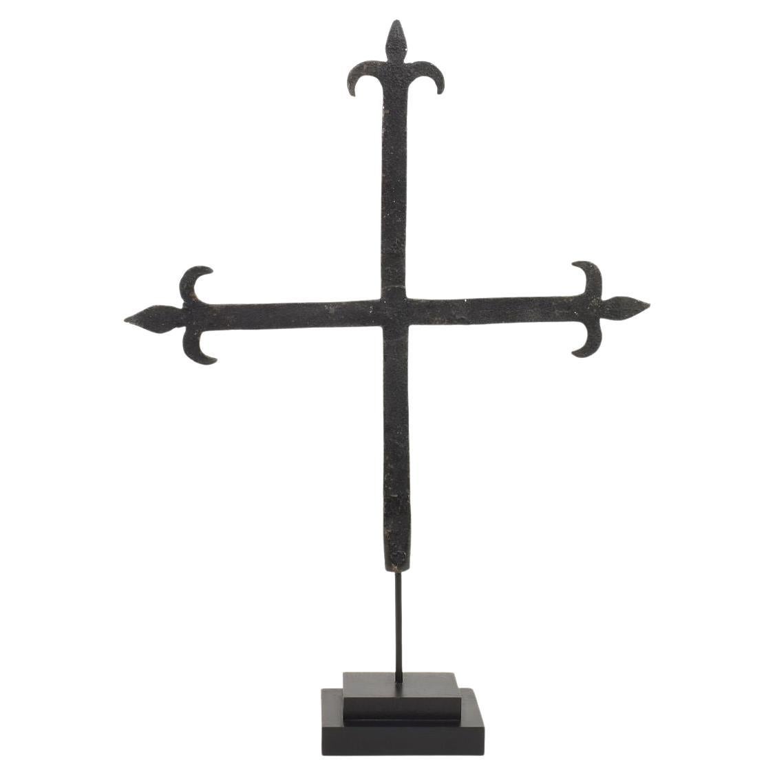 French, 17/18th Century, Hand Forged Iron Village Cross For Sale