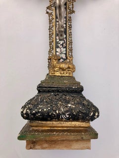 French 1700s Large Crucifix Made of Wood, Metal, Plaster and Mother-of-Pearl