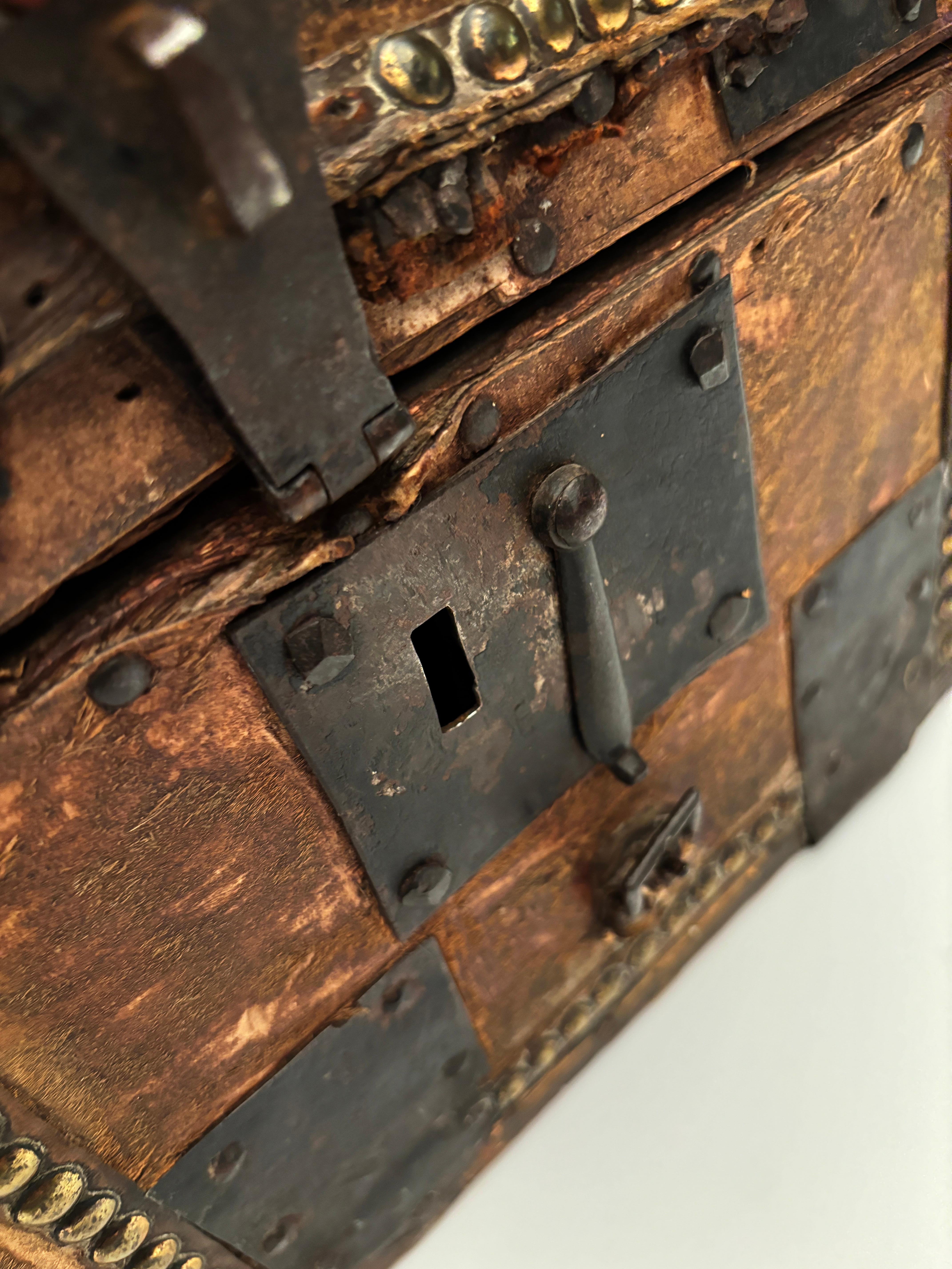 French 1700's Stage Coach Messenger Box with Horse Hair and Iron For Sale 7