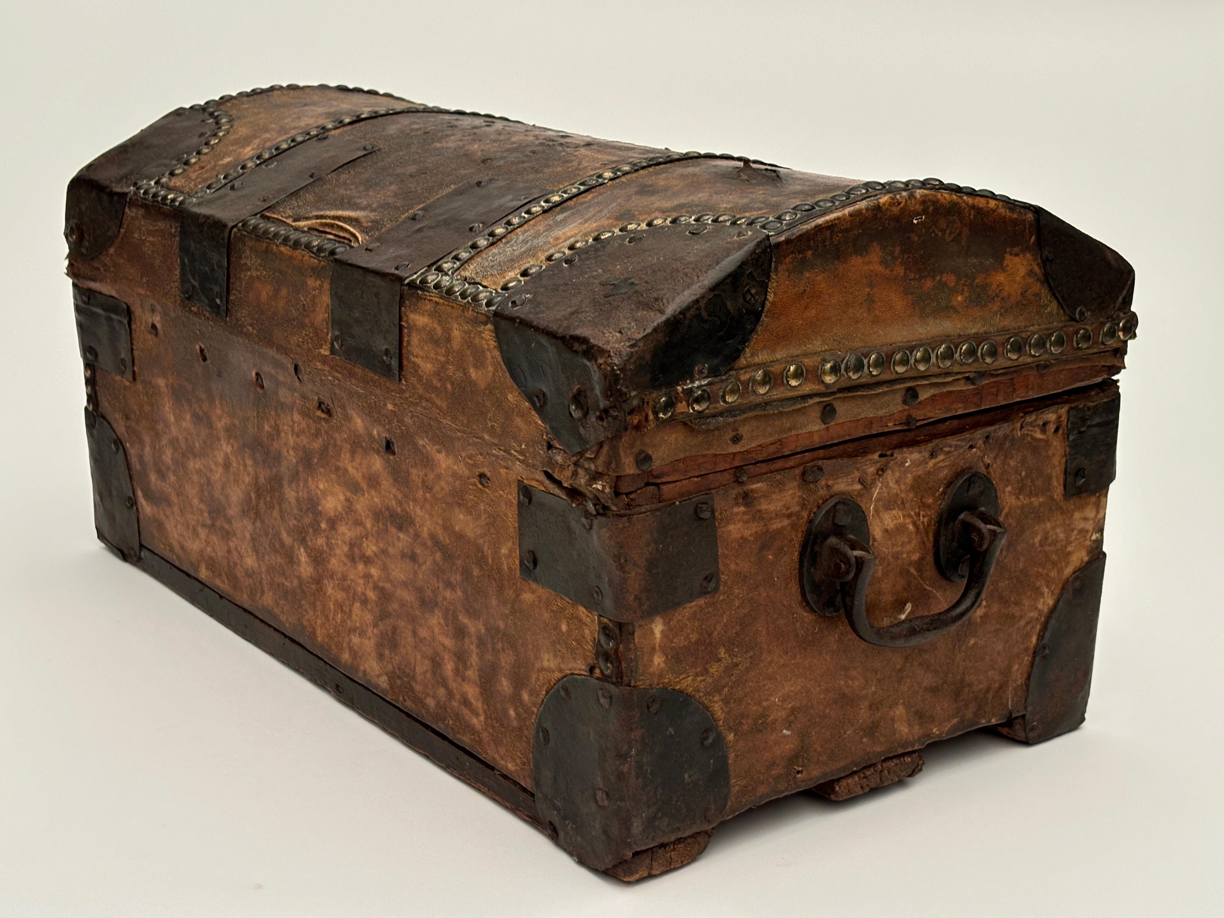 George II French 1700's Stage Coach Messenger Box with Horse Hair and Iron For Sale