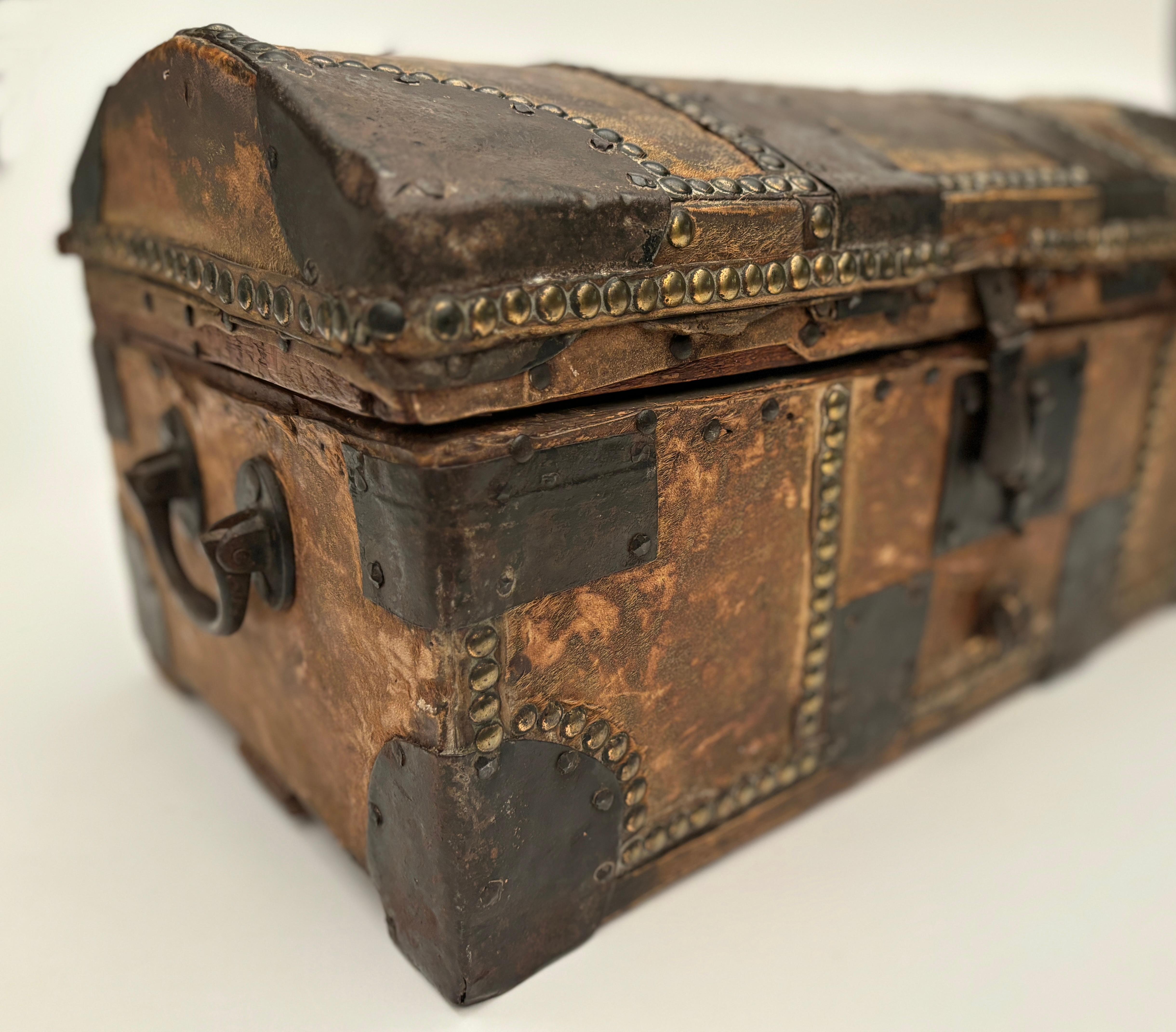 Forged French 1700's Stage Coach Messenger Box with Horse Hair and Iron For Sale