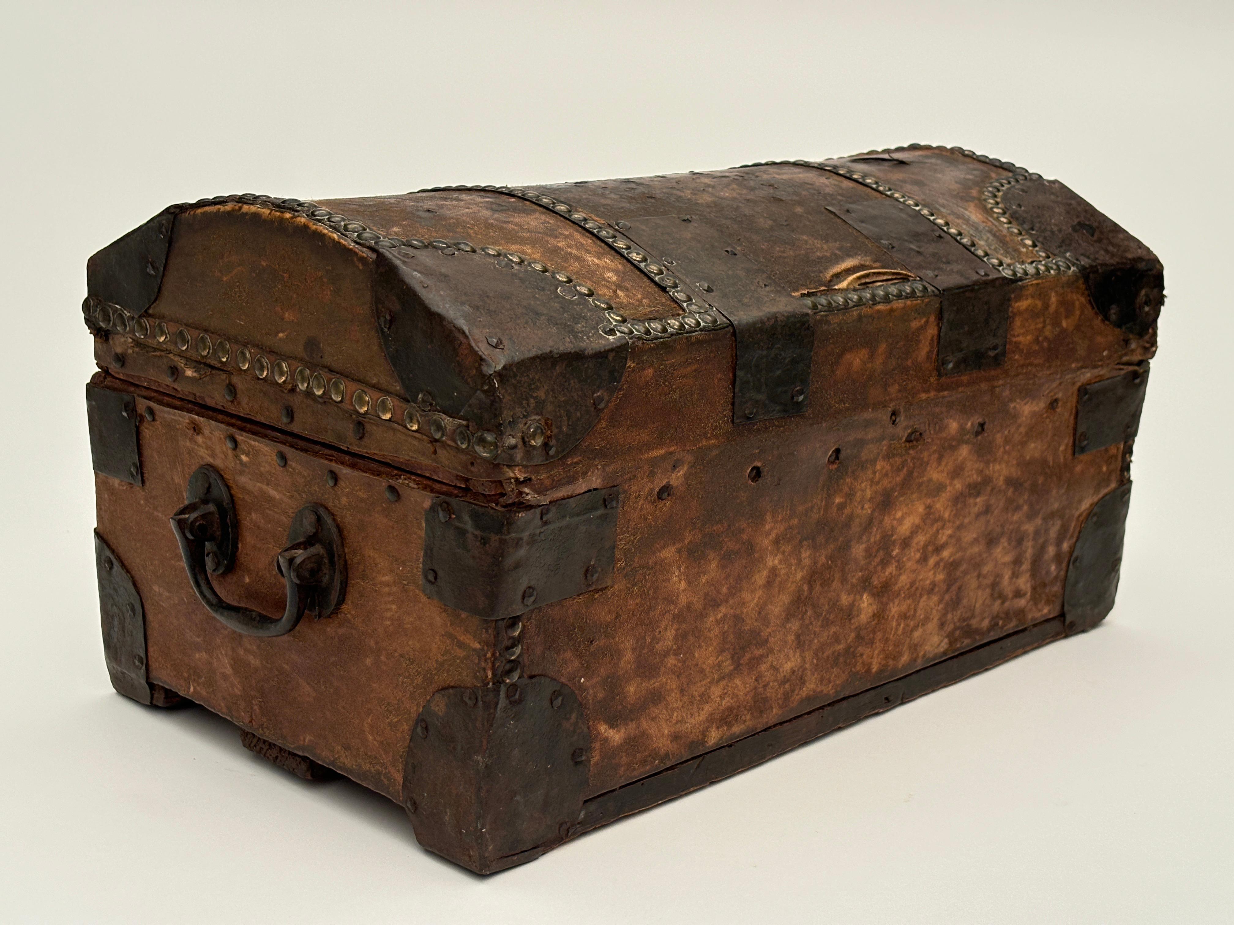 Bronze French 1700's Stage Coach Messenger Box with Horse Hair and Iron For Sale