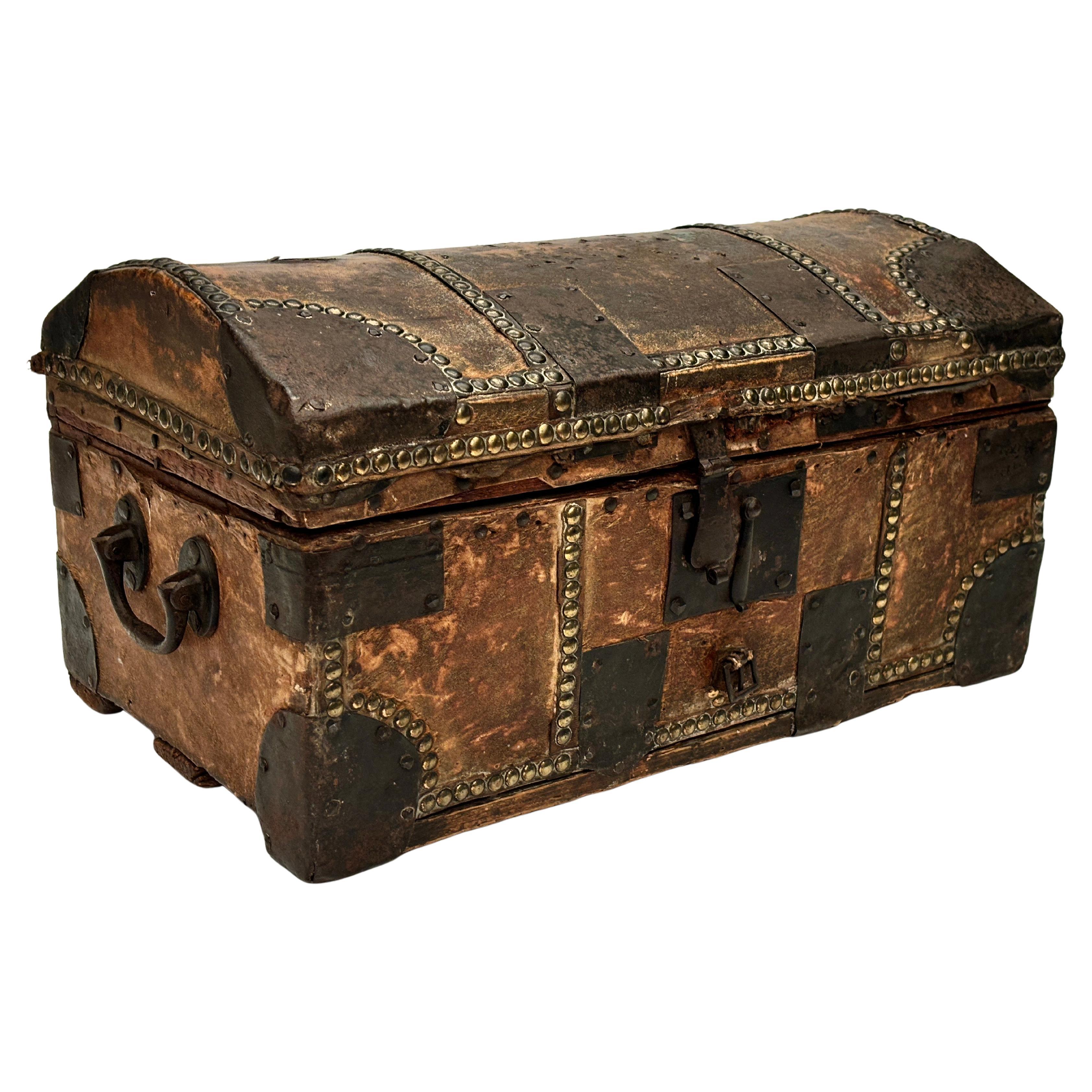 French 1700's Stage Coach Messenger Box with Horse Hair and Iron