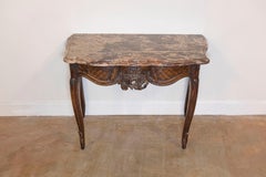 French 1720s Régence Period Walnut Console Table with Original Marble Top