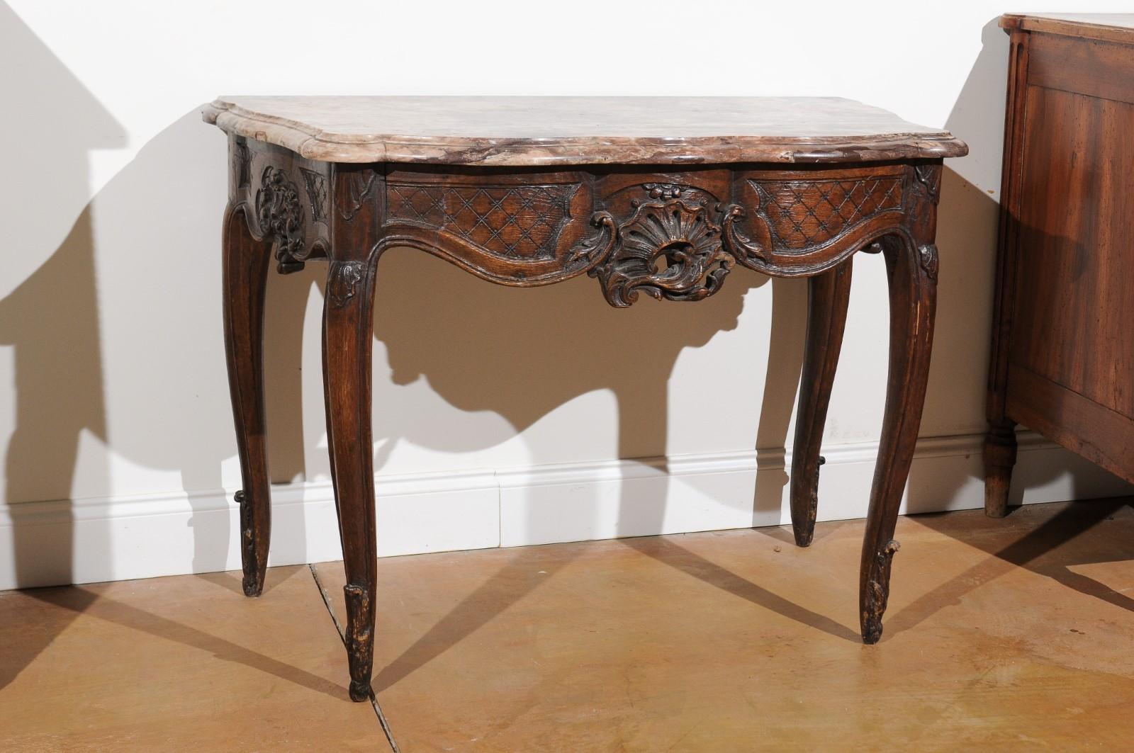 French 1720s Régence Period Walnut Console Table with Original Marble Top In Good Condition For Sale In Atlanta, GA
