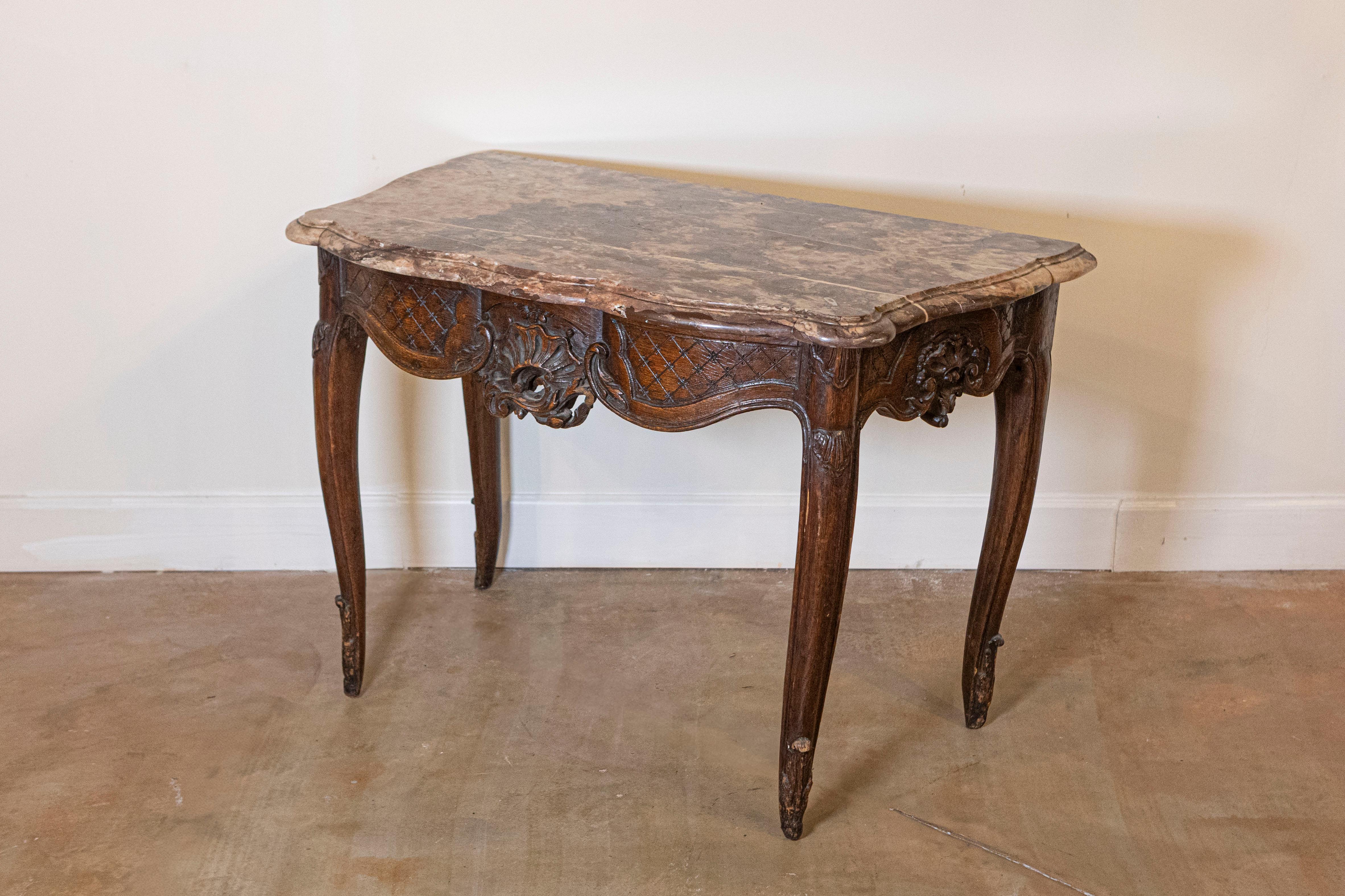 18th Century French 1720s Régence Period Walnut Console Table with Original Marble Top For Sale