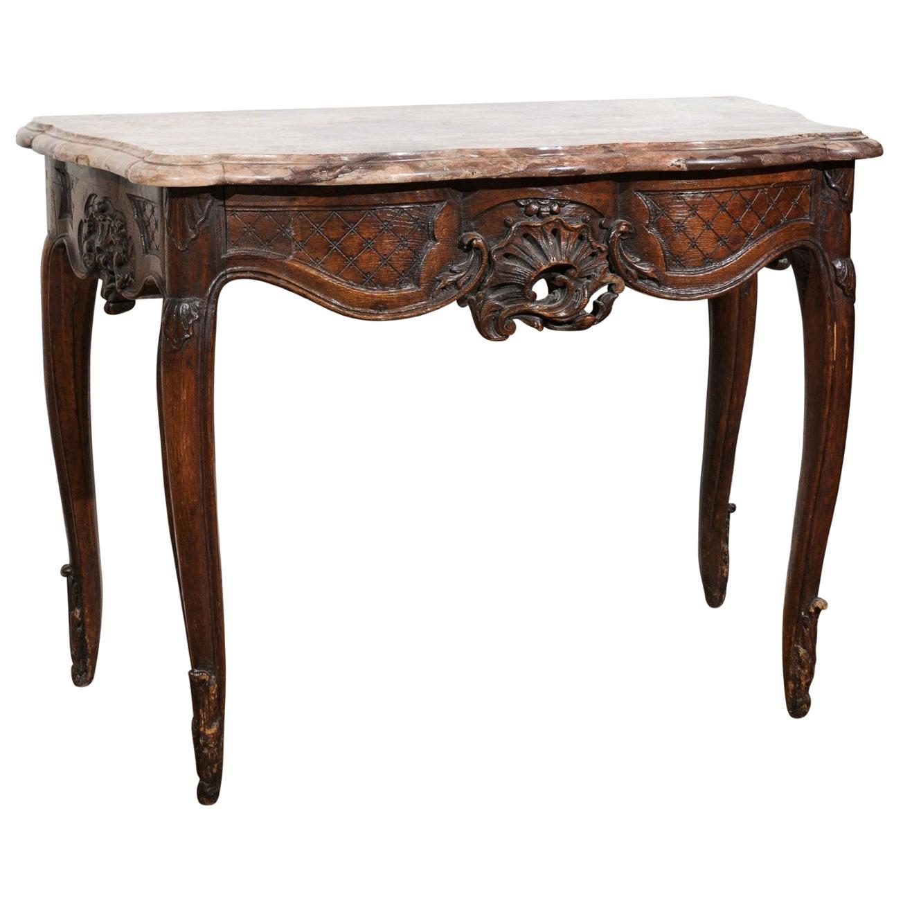 French 1720s Régence Period Walnut Console Table with Original Marble Top For Sale
