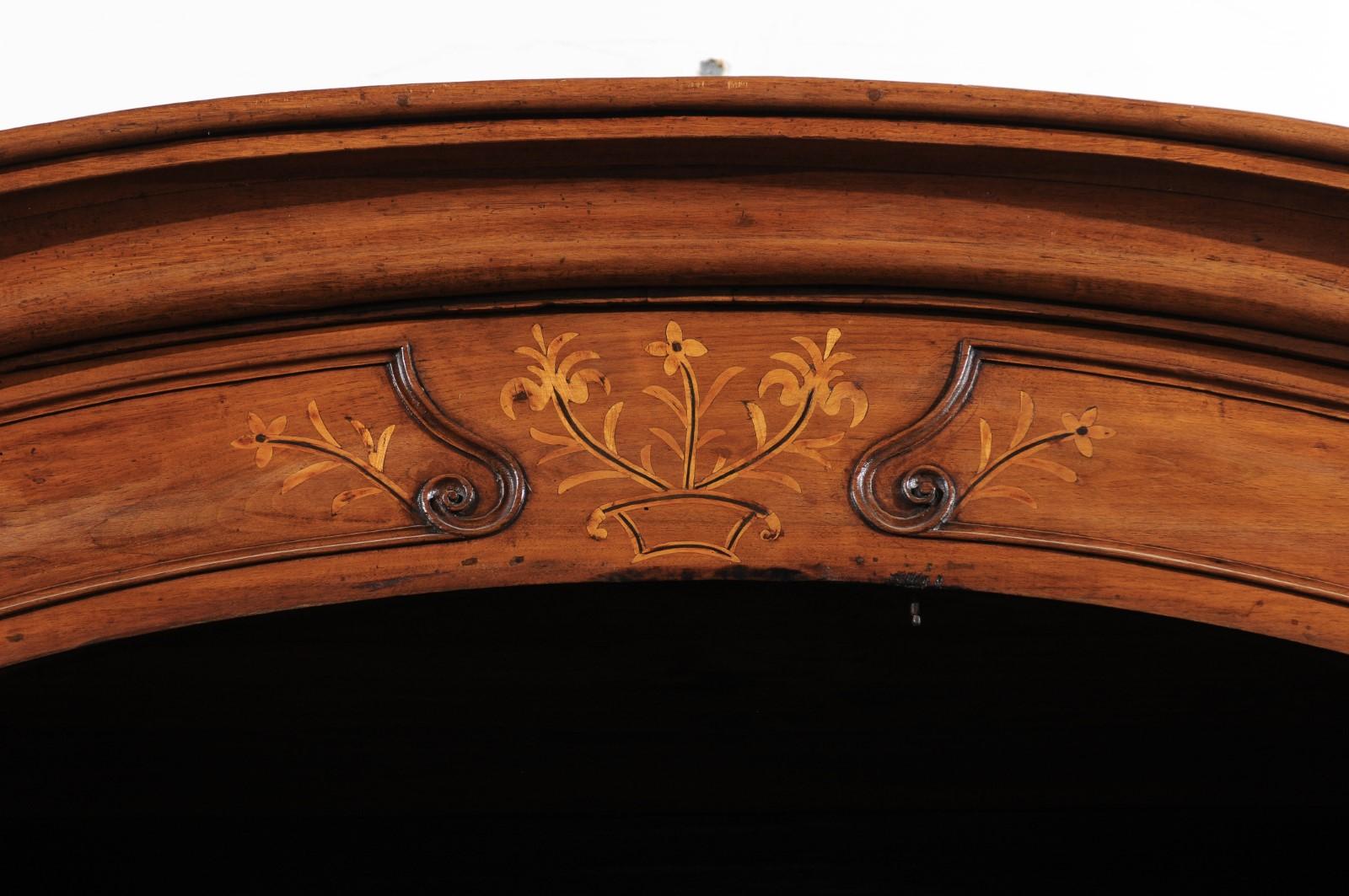 18th Century French 1730s Louis XV Walnut Armoire from the Rhône Valley with Floral Inlay