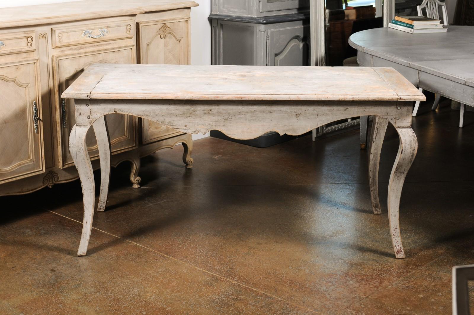French 1730s Régence Painted Console Table with Carved Apron and Cabriole Legs For Sale 7