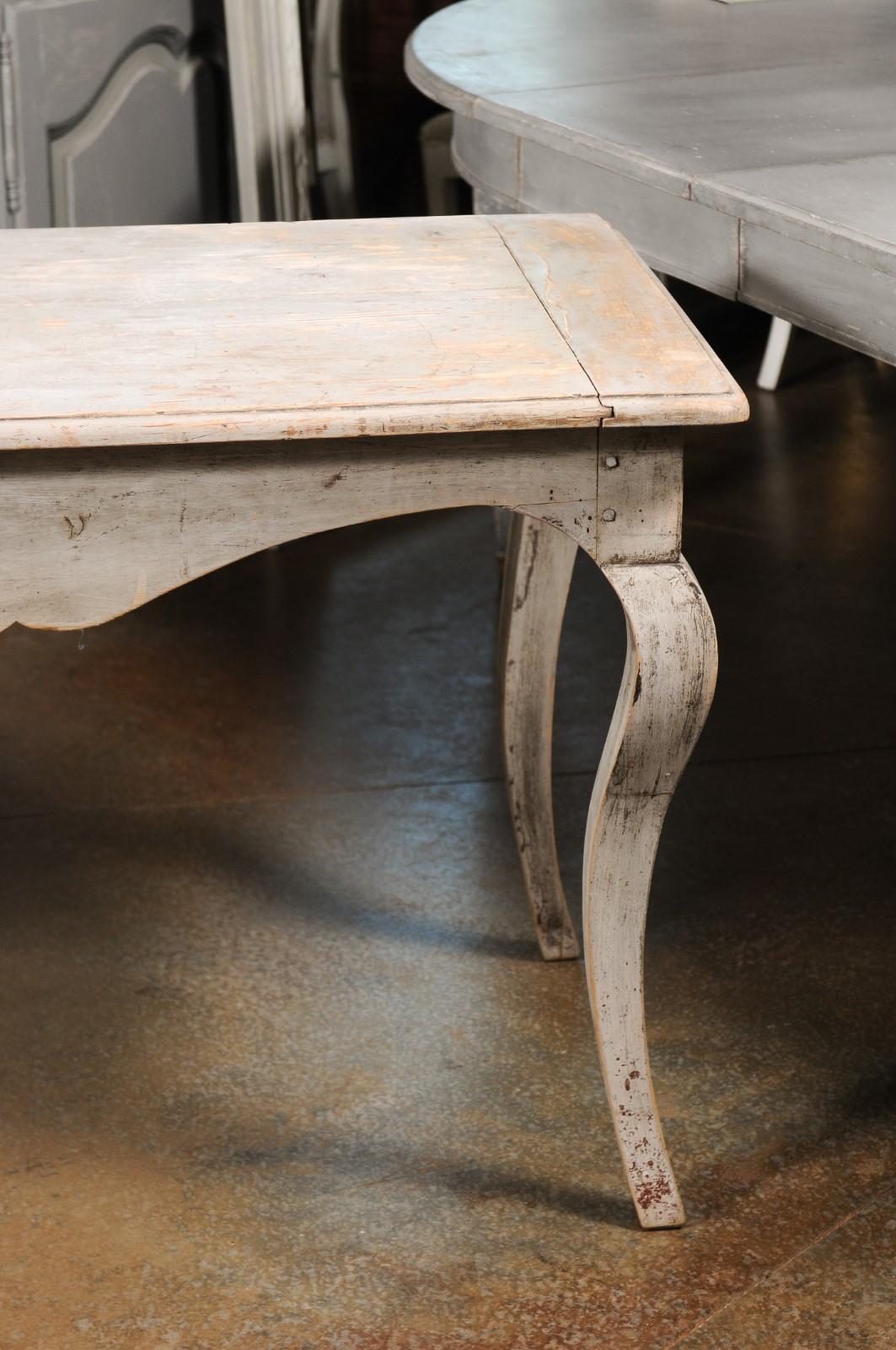 French 1730s Régence Painted Console Table with Carved Apron and Cabriole Legs For Sale 9