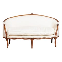 French 1740s Louis XV Period Walnut Settee with Cabriole Legs and New Upholstery