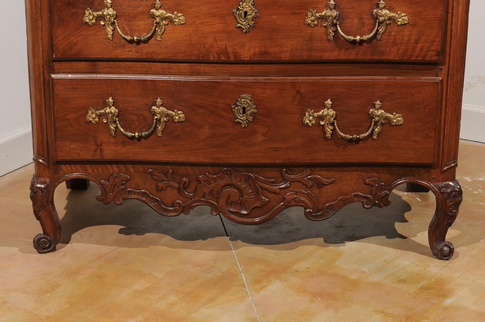 French 1740s Louis XV Two-Drawer Commode with Carved Apron and Cabriole Legs 11