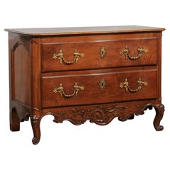 French 1740s Louis XV Two-Drawer Commode with Carved Apron and Cabriole Legs
