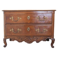 Antique French 1740s Louis XV Two-Drawer Commode with Carved Apron and Cabriole Legs