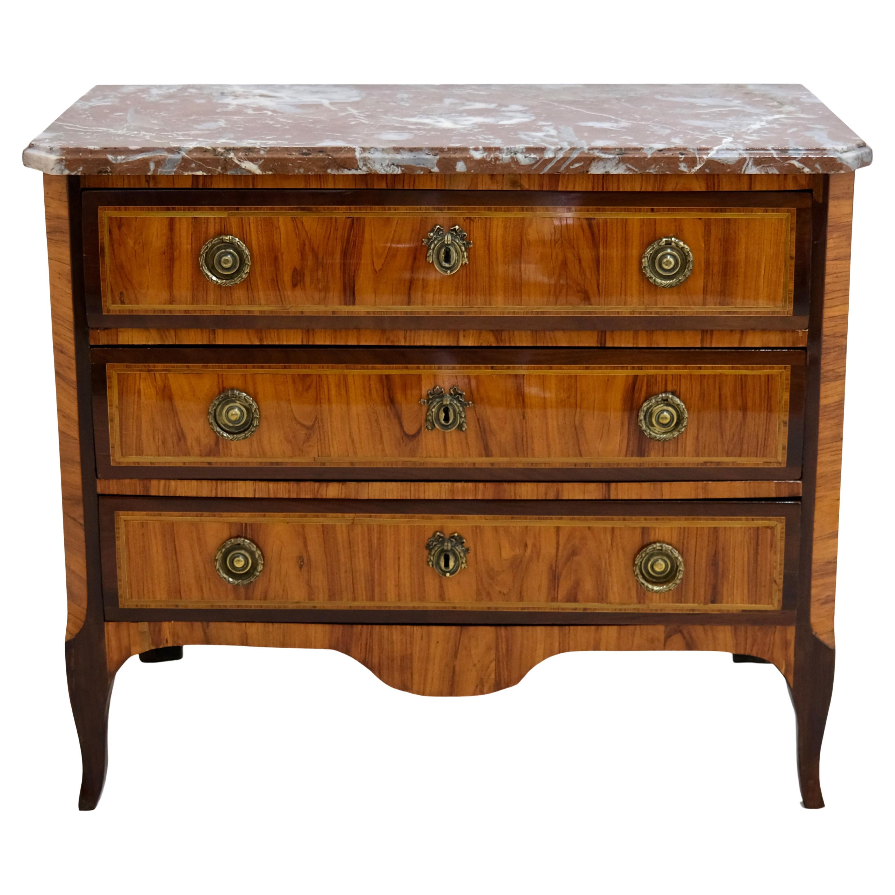 French 1750s Louis Seize XVI Commode by Jean-Baptiste Tuart in Wood and Marble For Sale