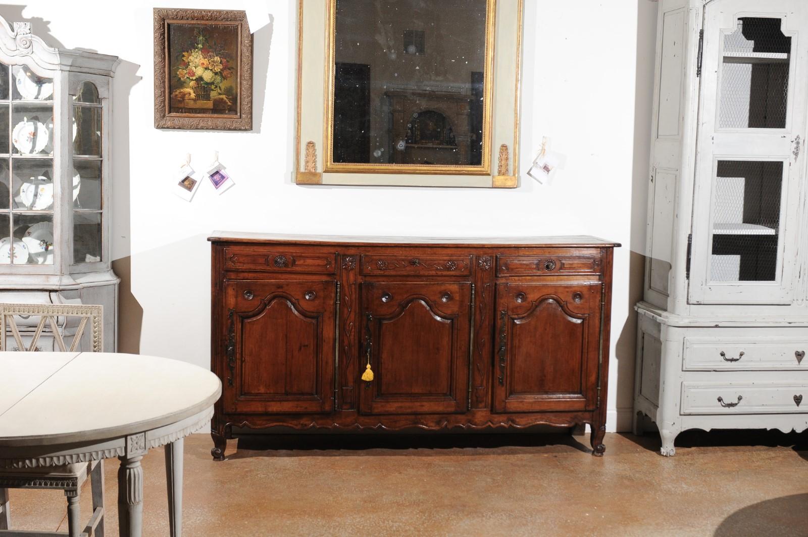 French 1750s Louis XV Cherry Enfilade from Picardy with Three Drawers and Doors In Good Condition In Atlanta, GA