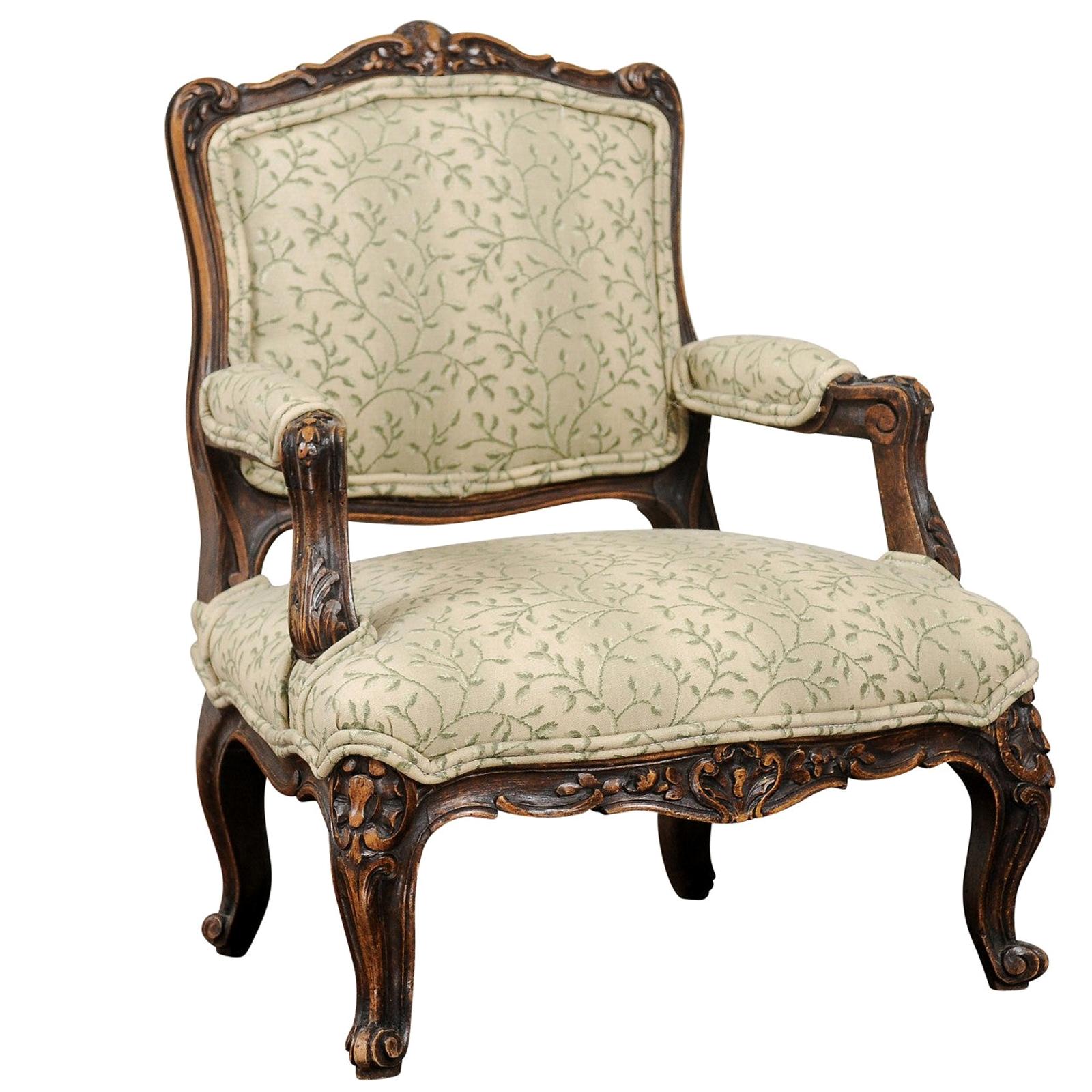 French 1750s Louis XV Period Carved Apprentice Chair with Foliage Upholstery