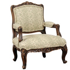 Antique French 1750s Louis XV Period Carved Apprentice Chair with Foliage Upholstery