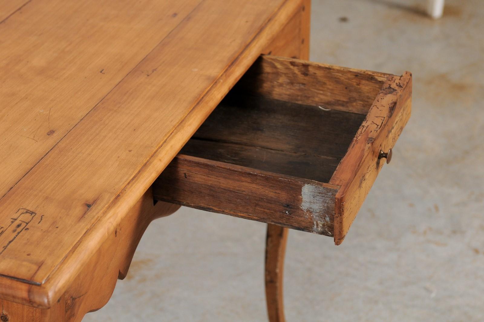 Carved French 1750s Louis XV Period Cherry Table with Single Drawer and Scalloped Apron