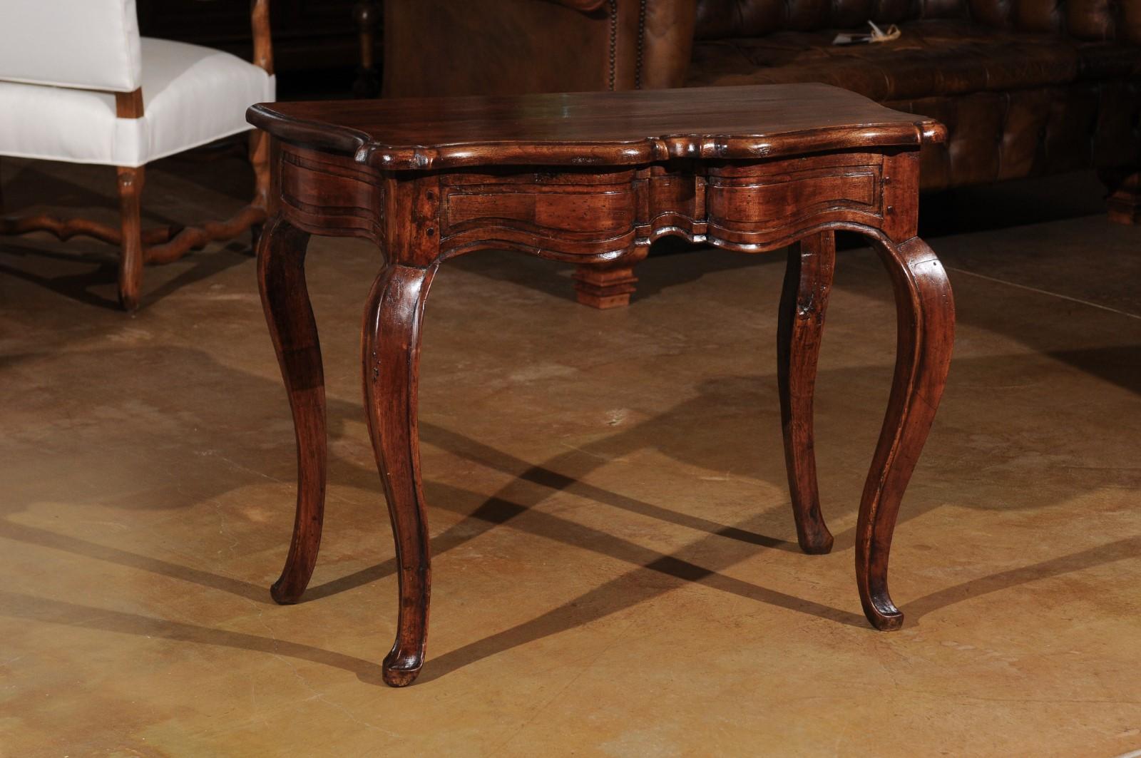 18th Century French, 1750s, Period Louis XV Walnut Console Table with Serpentine Front For Sale