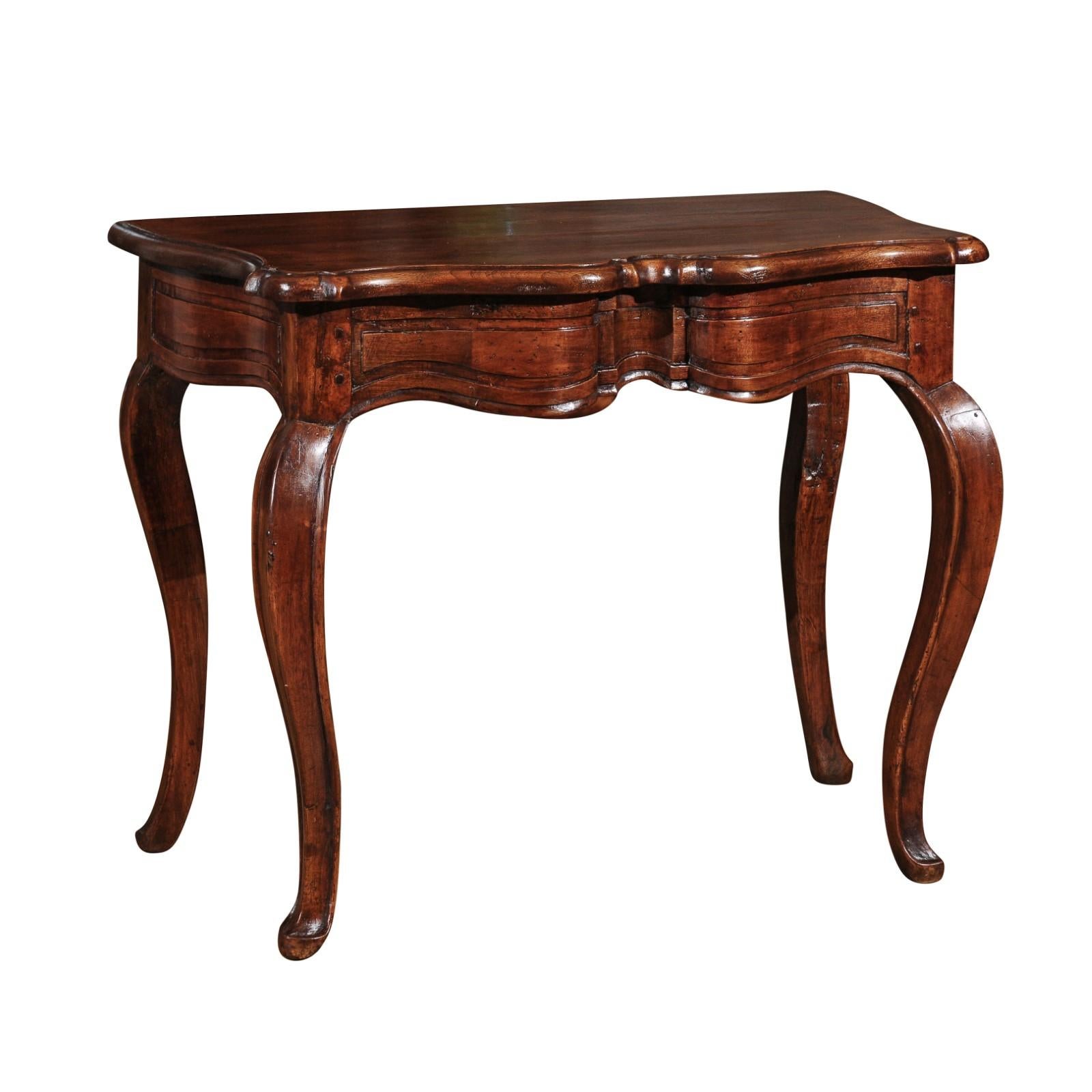 French, 1750s, Period Louis XV Walnut Console Table with Serpentine Front For Sale