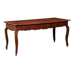 French 1770s Louis XV Period Cherry Farm Table Desk with Three Drawers