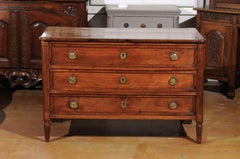 French 1770s Louis XVI Walnut Three-Drawer Commode with Fluted Accents