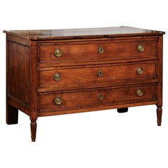 French 1770s Louis XVI Walnut Three-Drawer Commode with Fluted Accents