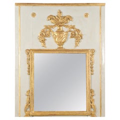 French 1775 Transition Period Painted and Gilt Trumeau Mirror with Carved Urn