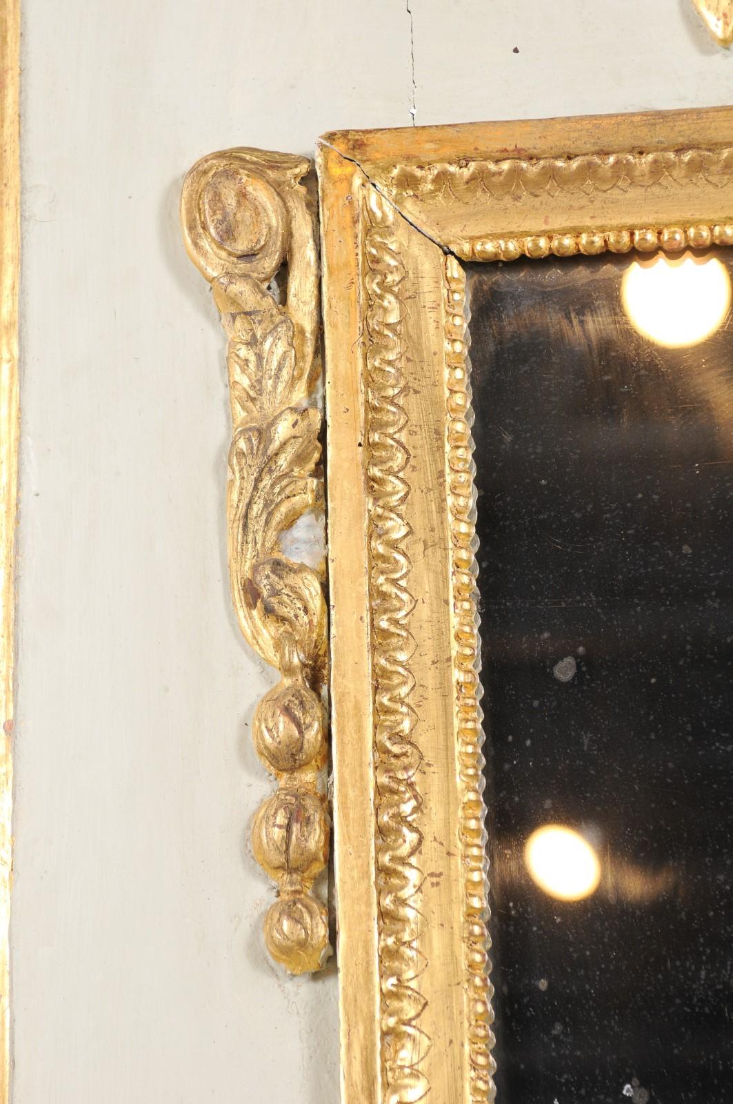 French 1775 Transition Period Painted and Gilt Trumeau Mirror with Carved Urn For Sale 2