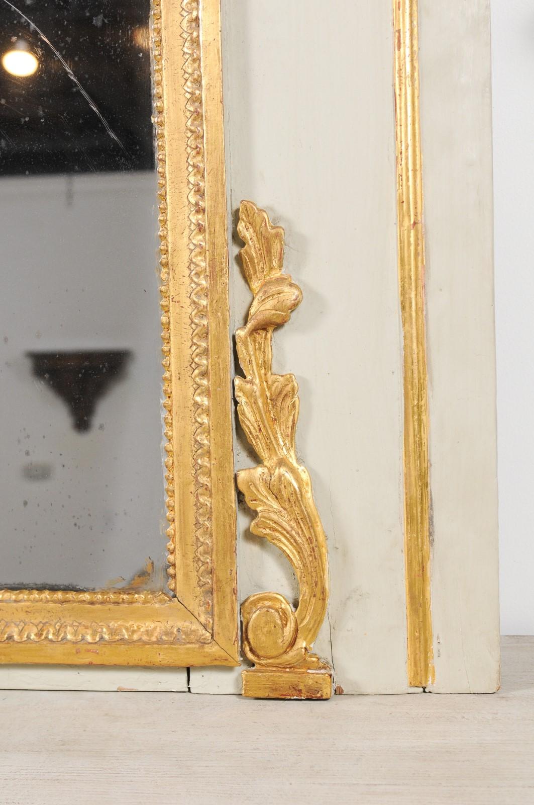 French 1775 Transition Period Painted and Gilt Trumeau Mirror with Carved Urn For Sale 4