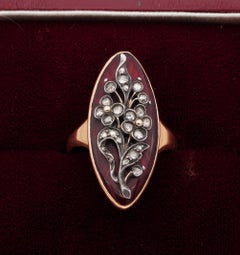 French circa 1780 Georgian Period Red Enamel Diamond Giardinetti Ring
