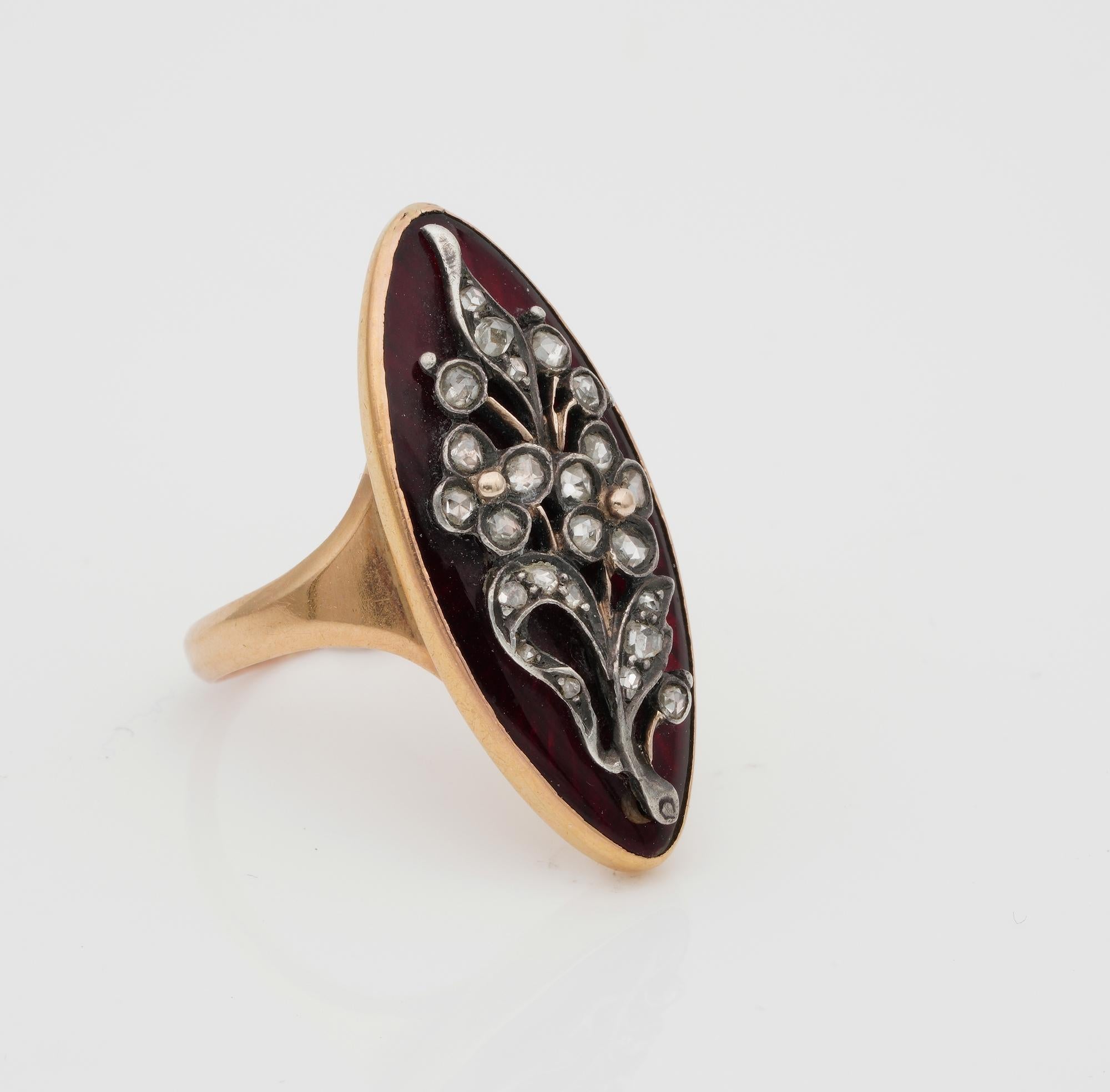 French circa 1780 Georgian Period Red Enamel Diamond Giardinetti Ring In Good Condition For Sale In Napoli, IT