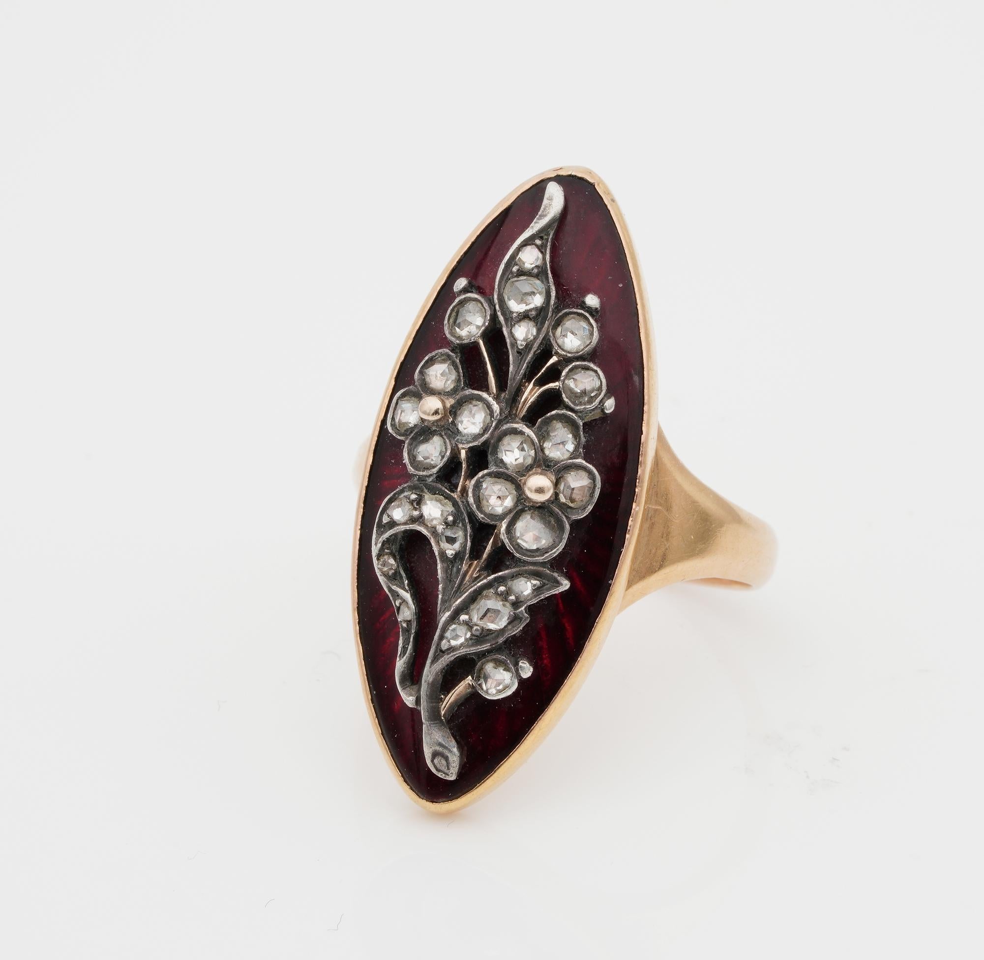 French circa 1780 Georgian Period Red Enamel Diamond Giardinetti Ring For Sale 1