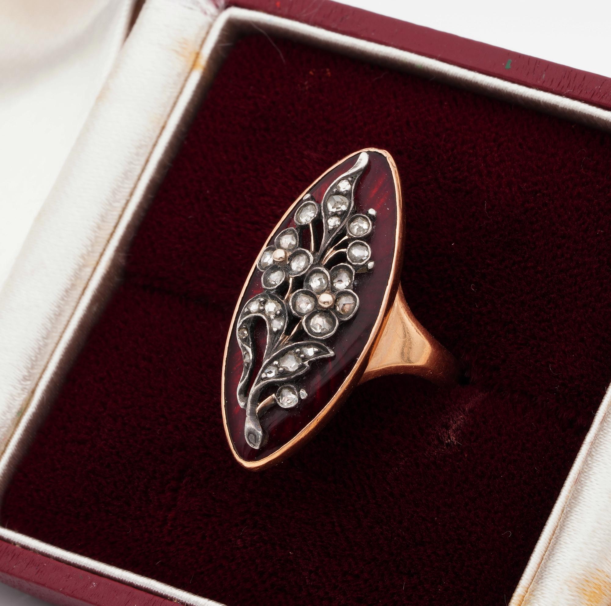 French circa 1780 Georgian Period Red Enamel Diamond Giardinetti Ring For Sale 2