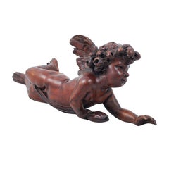 French 1780s Louis XVI Period Carved Walnut Cherub Sculpture with Rope Motif