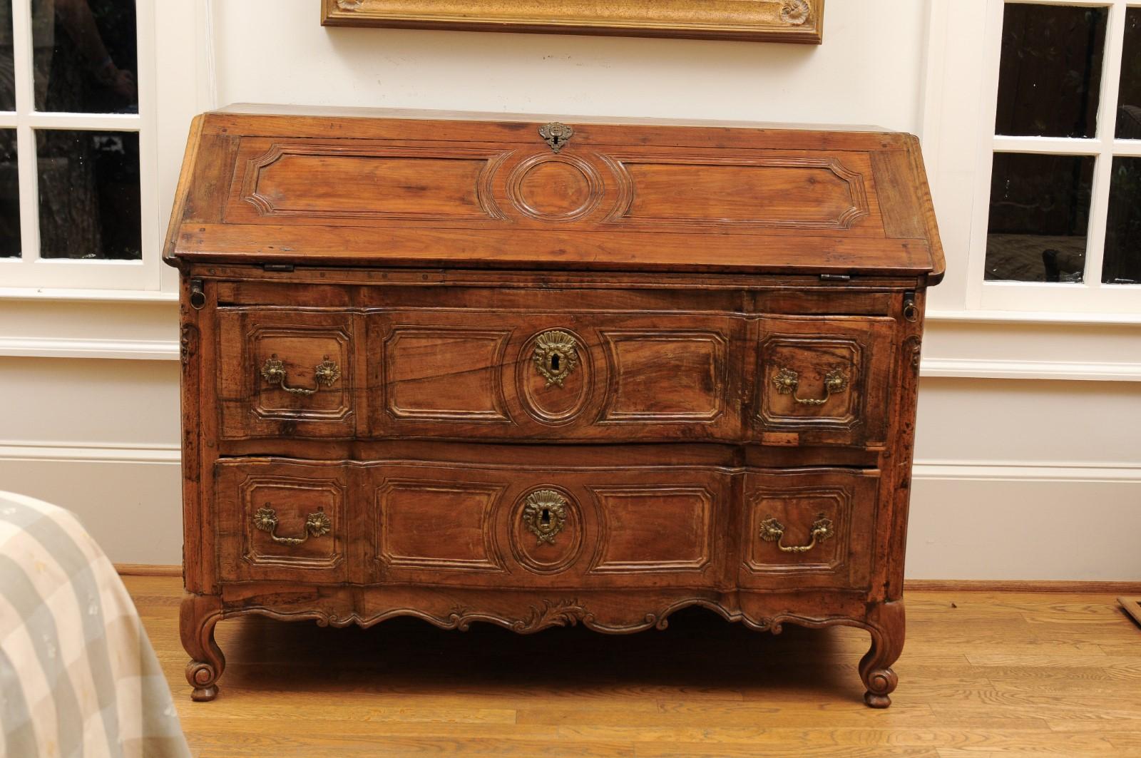 Louis XV French 1780s Transition Period Walnut Slant Front Desk Commode with Drawers